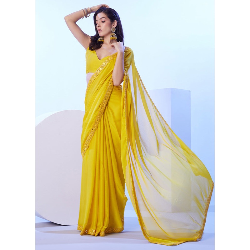 Yellow Spun Silk Saree With Blouse Piece - JD986599020