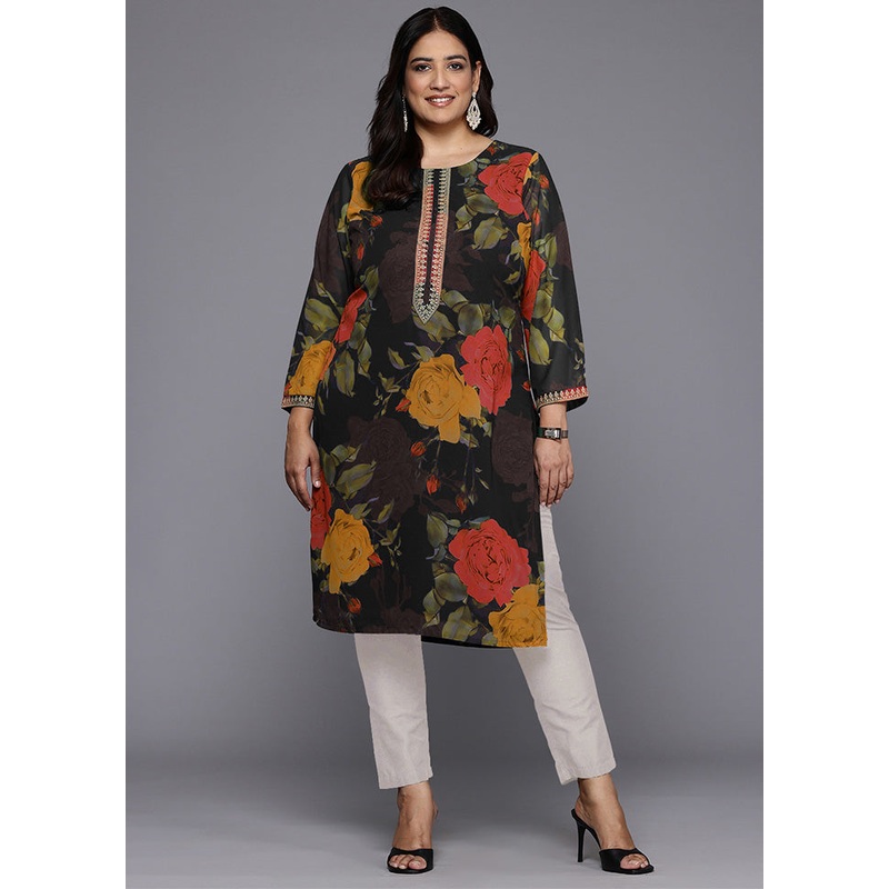Black Readymade Georgette Kurti - JD986598816