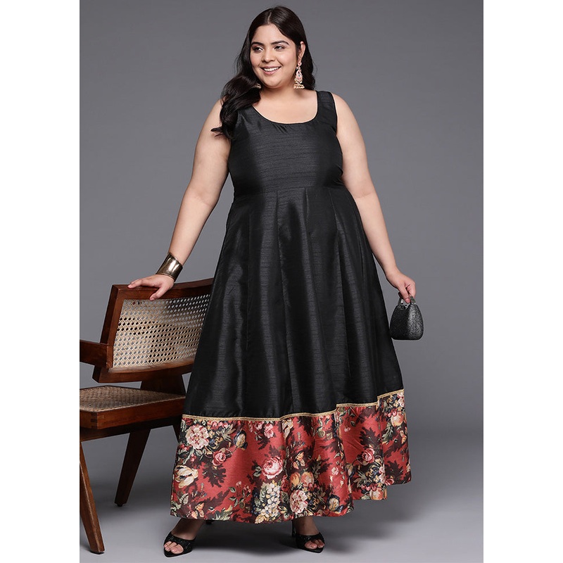 Black Readymade Silk Indian Dress - JD986598812