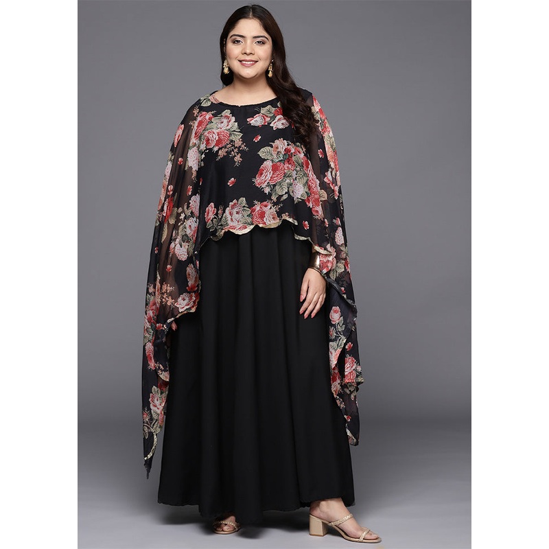 Black Readymade Silk Indian Dress - JD986598813