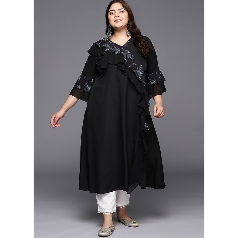 Black Readymade Silk Kurti - JD986598811