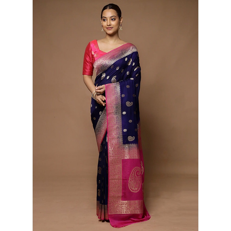 Blue Georgette Saree With Blouse Piece - JD986598643