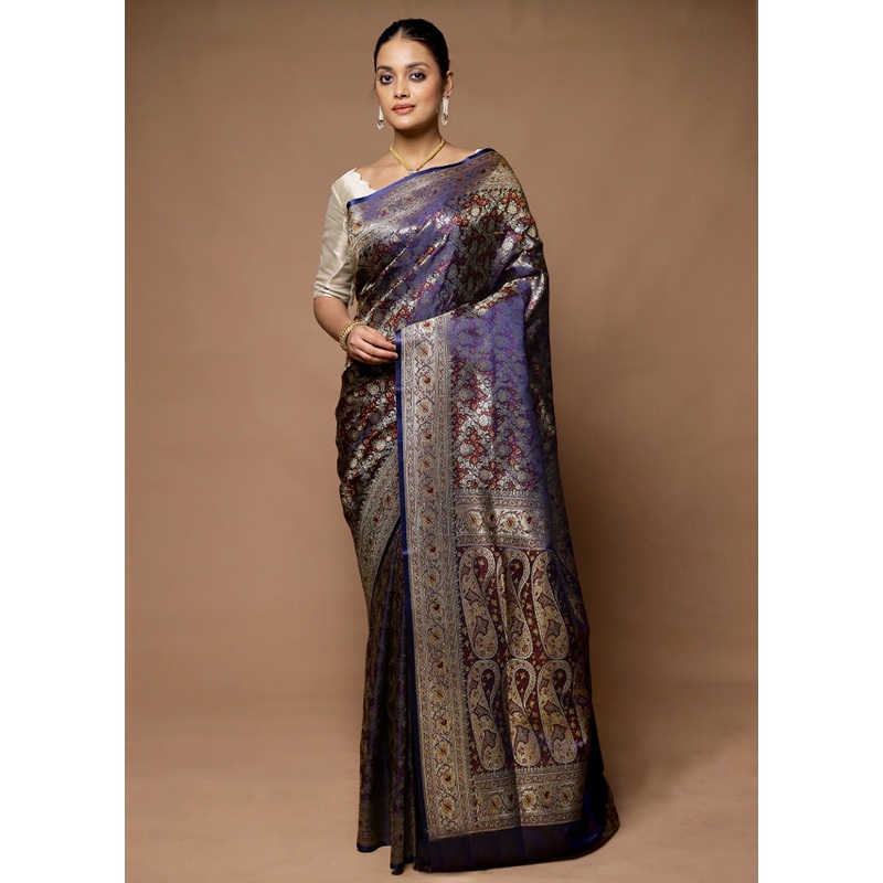 Blue Handloom Tanchoi Pure Silk Saree With Blouse Piece - JD986598740