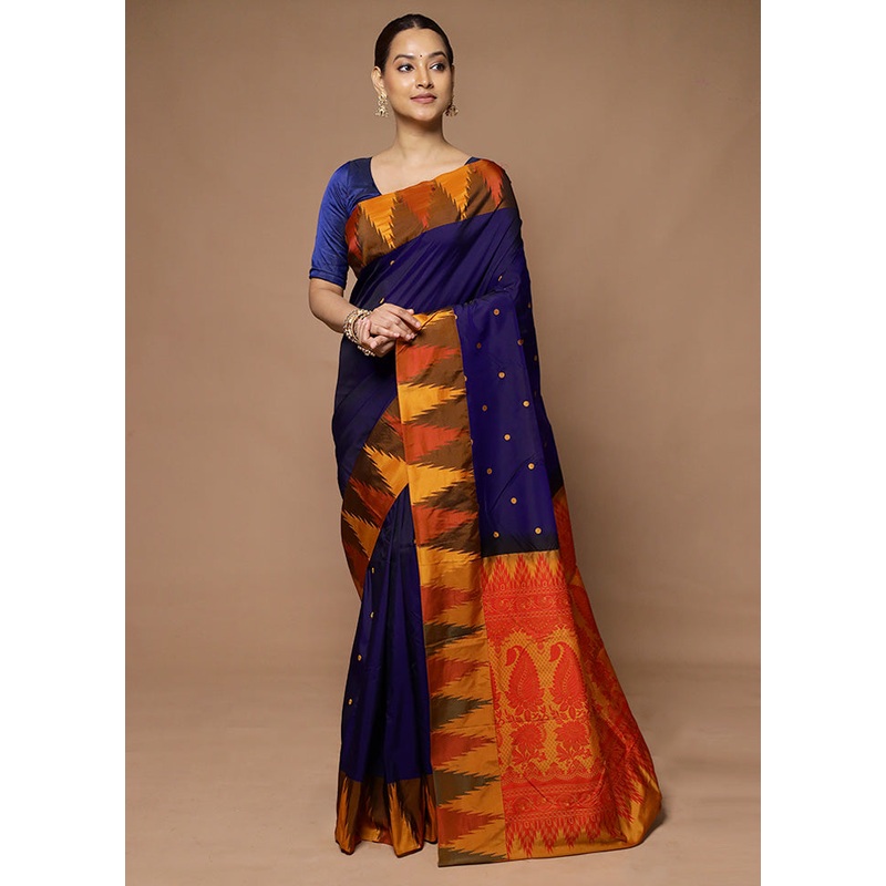 Blue Kanjivaram Silk Saree With Blouse Piece - JD986598637