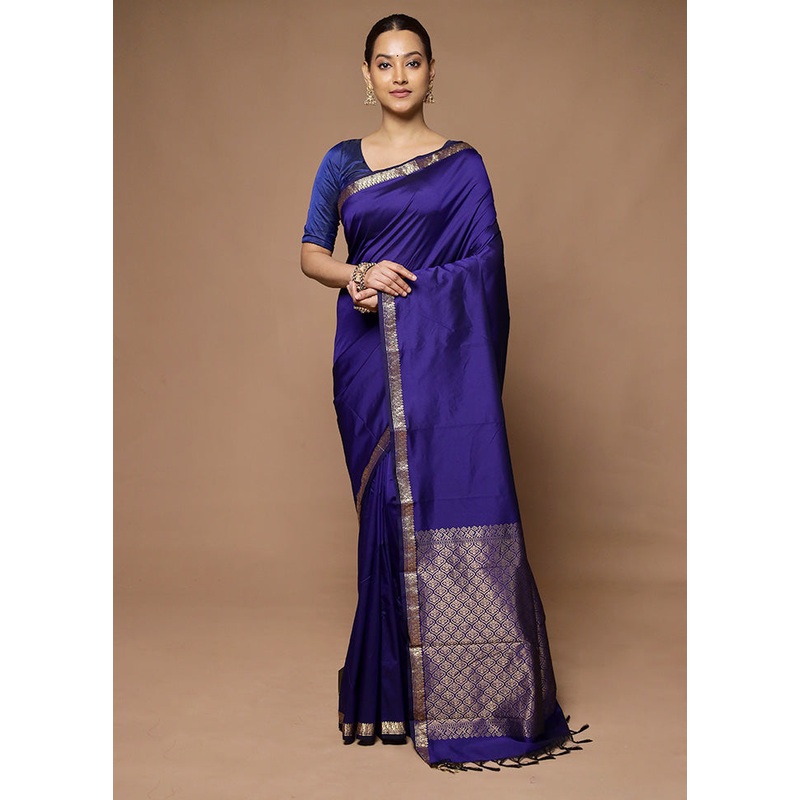 Blue Kanjivaram Silk Saree With Blouse Piece - JD986598638