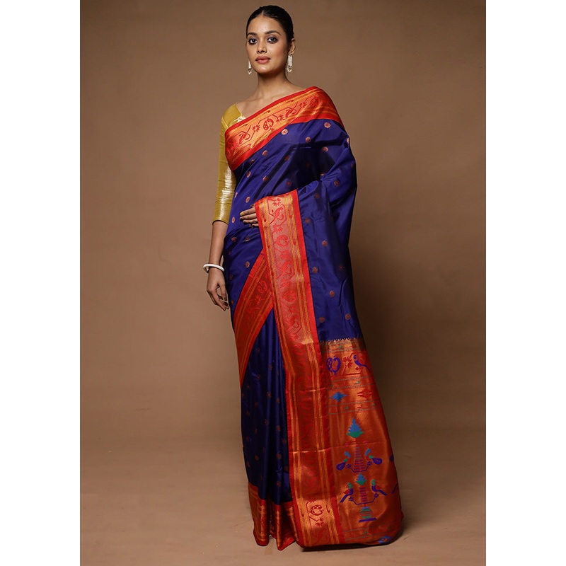 Blue Kanjivaram Silk Saree With Blouse Piece - JD986598734