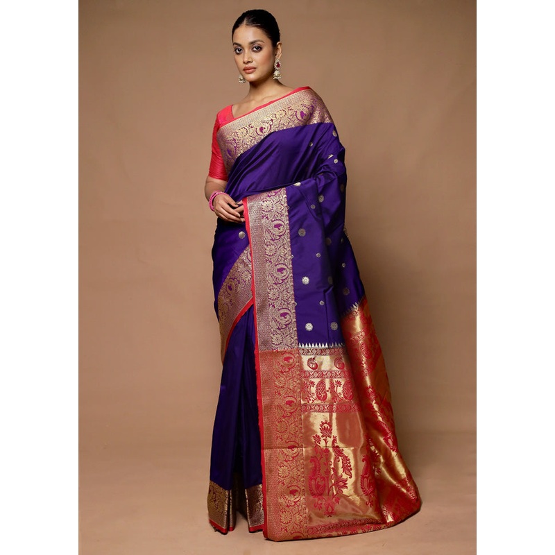 Blue Kanjivaram Silk Saree With Blouse Piece - JD986598735