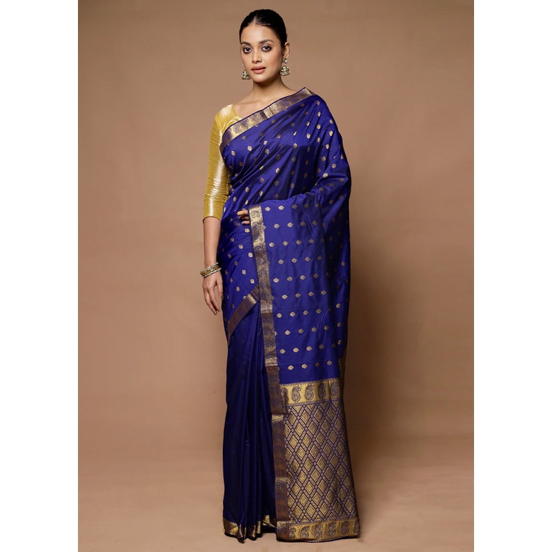 Blue Kanjivaram Silk Saree With Blouse Piece - JD986598736