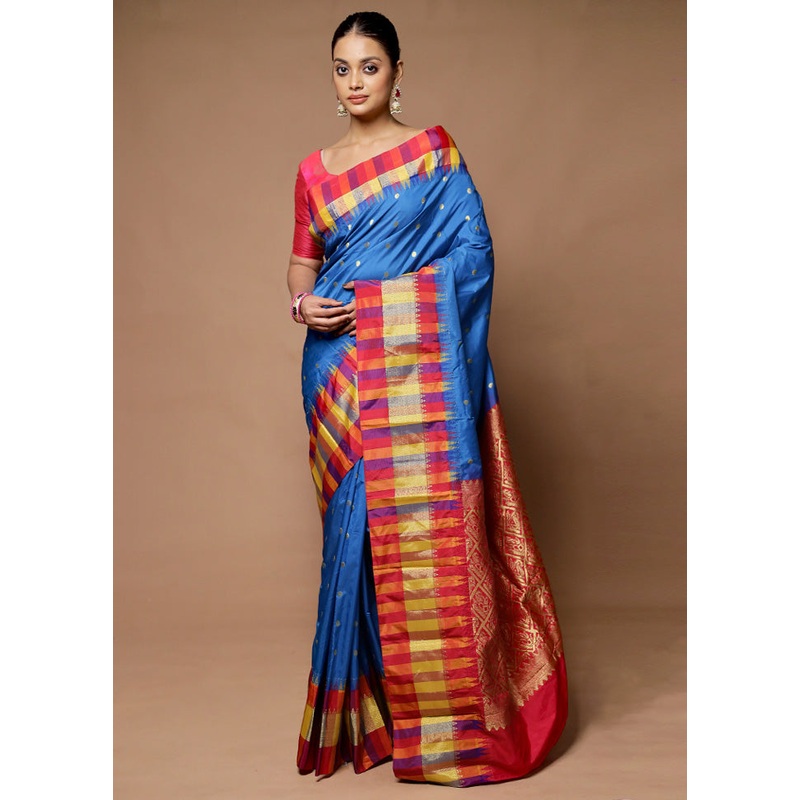 Blue Kanjivaram Silk Saree With Blouse Piece - JD986598738