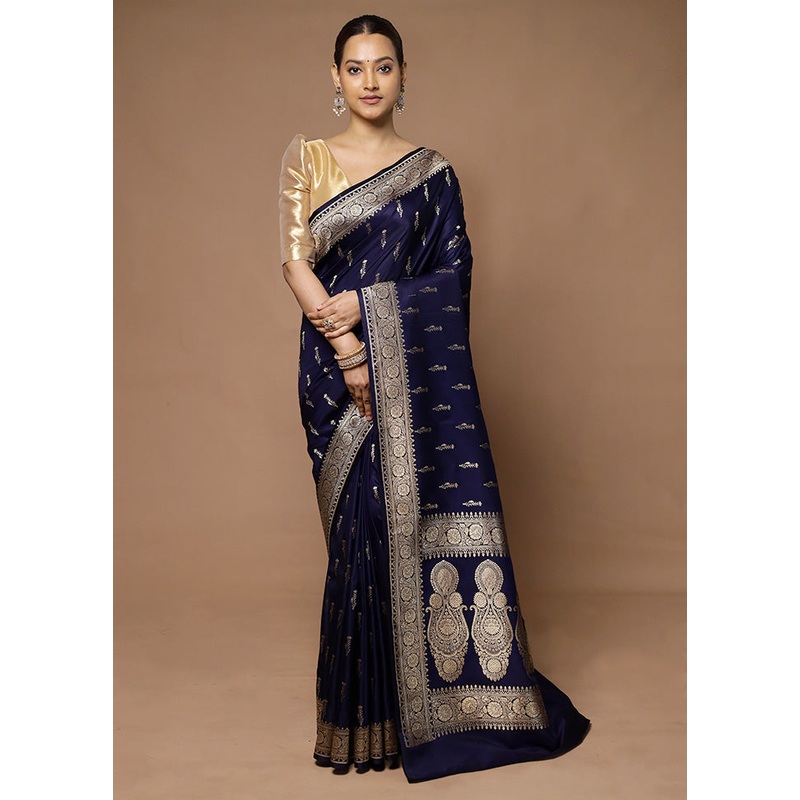 Blue Katan Silk Saree With Blouse Piece - JD986598636
