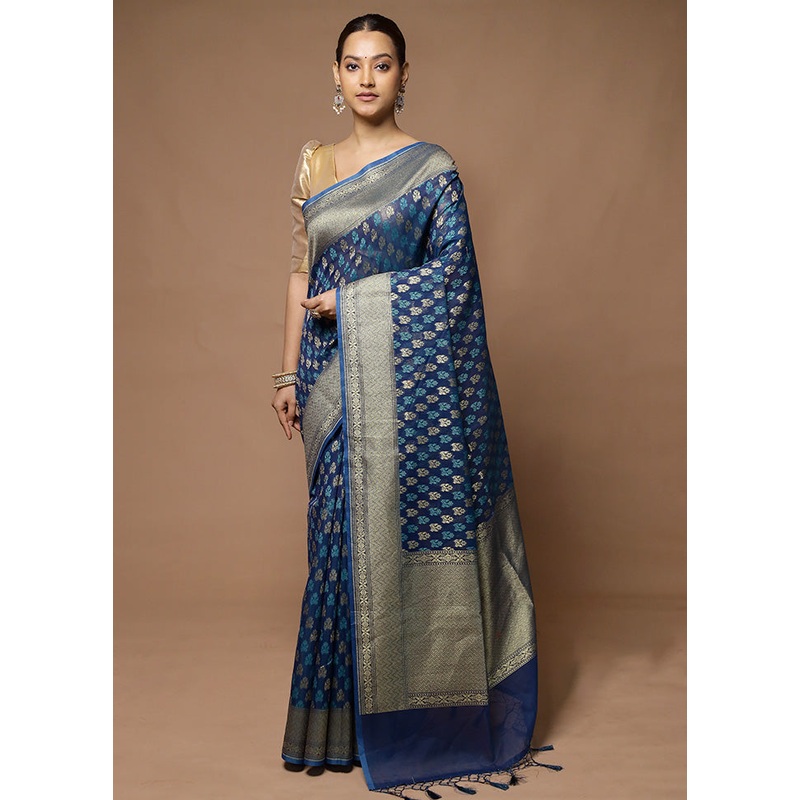 Blue Kora Silk Saree With Blouse Piece - JD986598633
