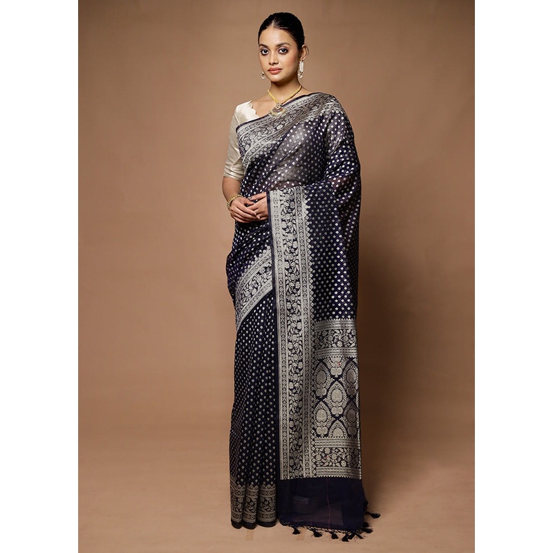 Blue Kora Silk Saree With Blouse Piece - JD986598731