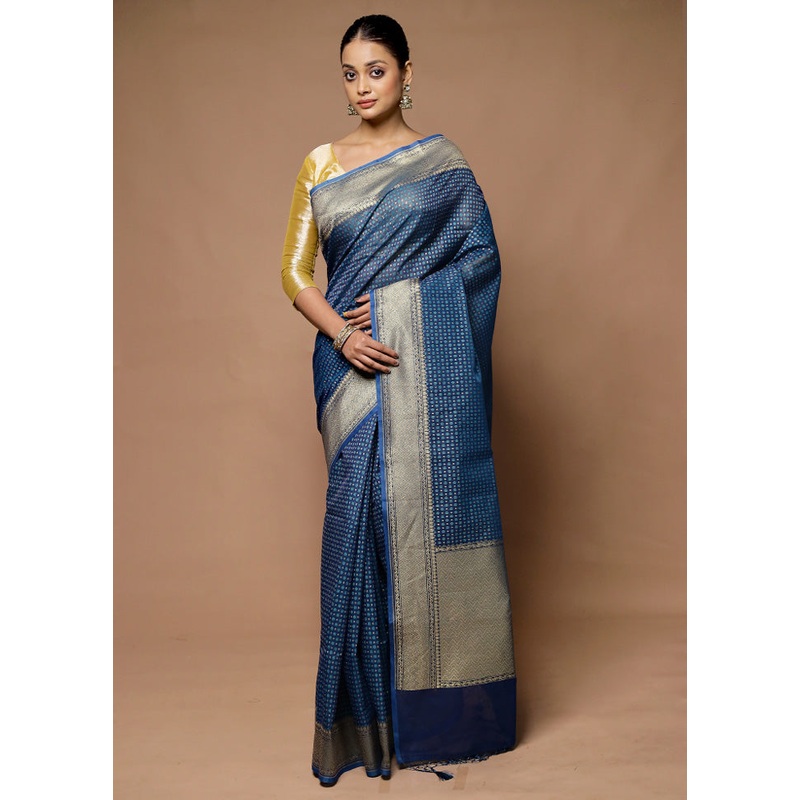 Blue Kora Silk Saree With Blouse Piece - JD986598732