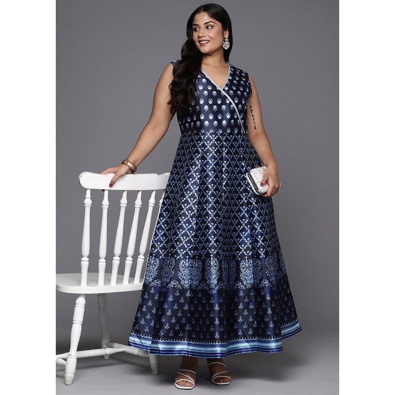 Blue Readymade Silk Indian Dress - JD986598803