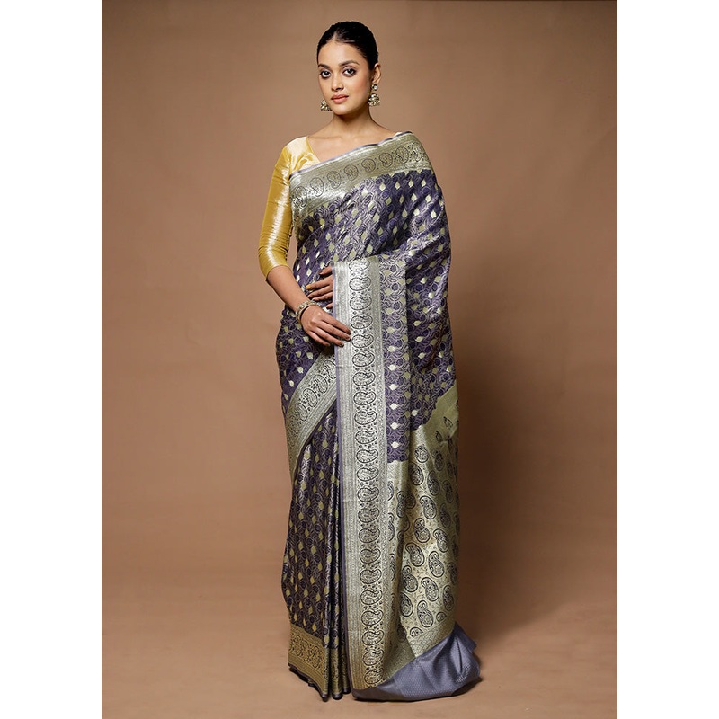 Blue Tanchoi Silk Saree With Blouse Piece - JD986598727
