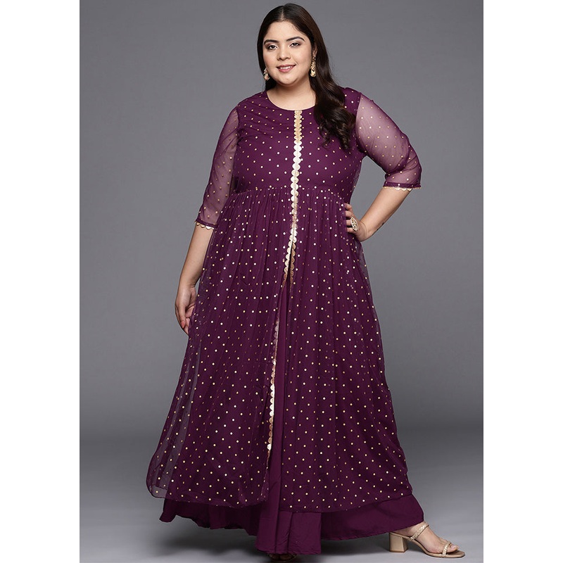 Burgundy Readymade Net Indian Dress - JD986598801