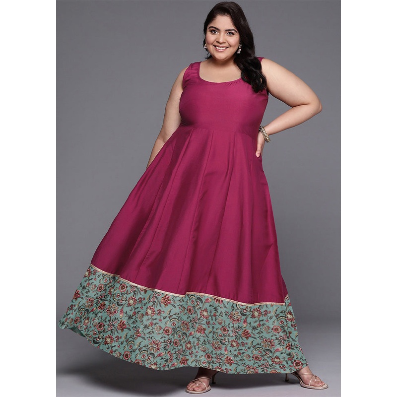 Burgundy Readymade Silk Indian Dress - JD986598798