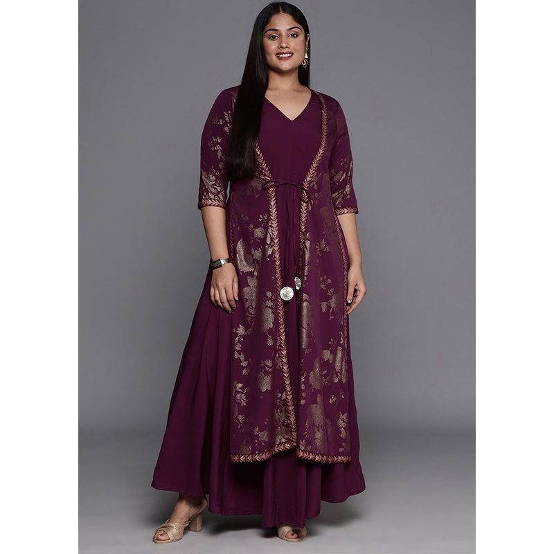 Burgundy Readymade Silk Indian Dress - JD986598799