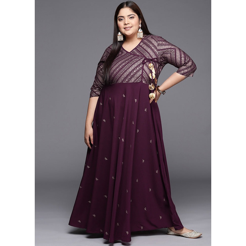 Burgundy Readymade Silk Indian Dress - JD986598800