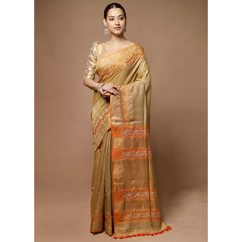 Cream Handloom Matka Pure Silk Saree With Blouse Piece - JD986598628