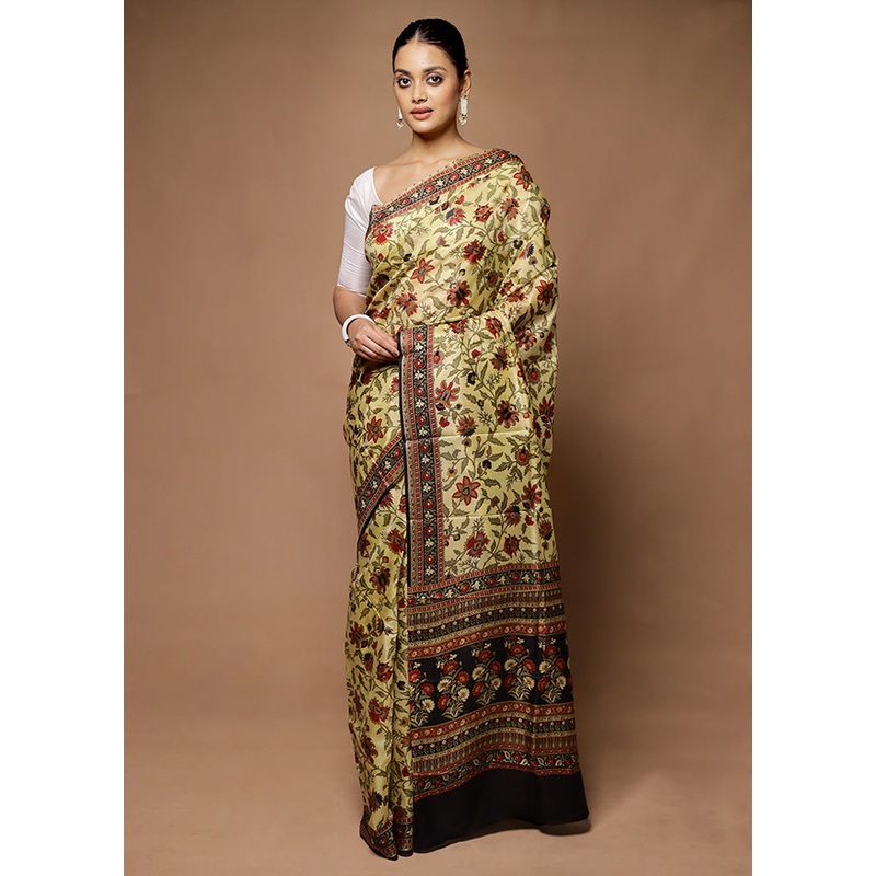 Cream Printed Pure Silk Saree Without Blouse Piece - JD986598720