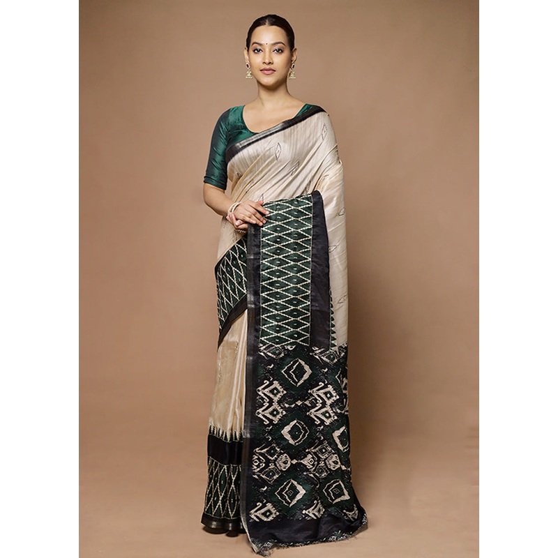 Cream Tussar Silk Saree With Blouse Piece - JD986598623