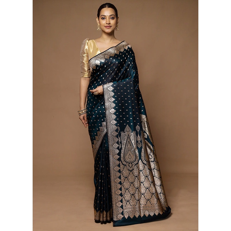 Green Banarasi Silk Saree With Blouse Piece - JD986598620