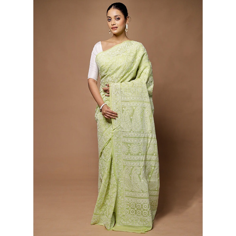 Green Handloom Pure Cotton Saree With Blouse Piece - JD986598718