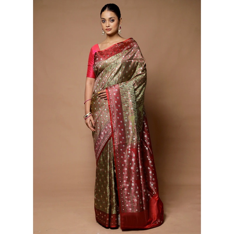 Green Handloom Tanchoi Pure Silk Saree With Blouse Piece - JD986598717