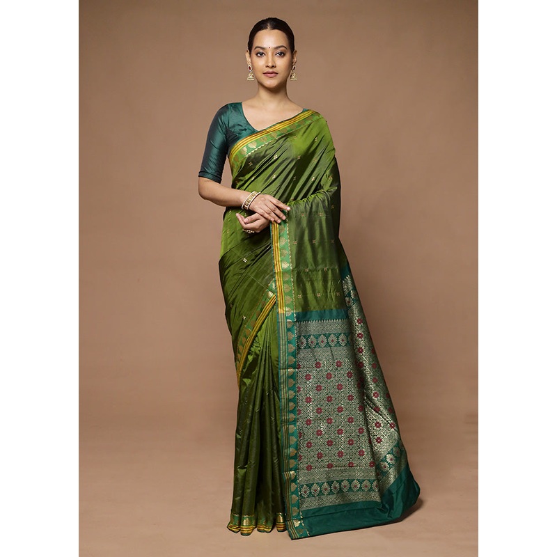 Green Kanjivaram Silk Saree With Blouse Piece - JD986598615