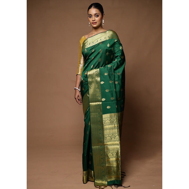 Green Kanjivaram Silk Saree With Blouse Piece - JD986598714