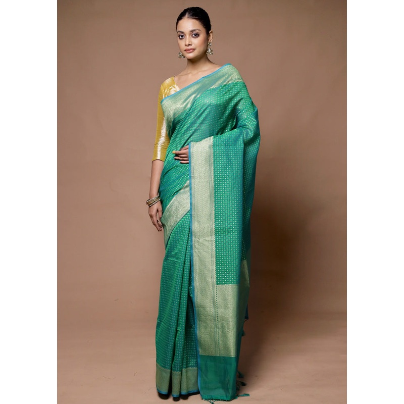 Green Kora Silk Saree With Blouse Piece - JD986598711
