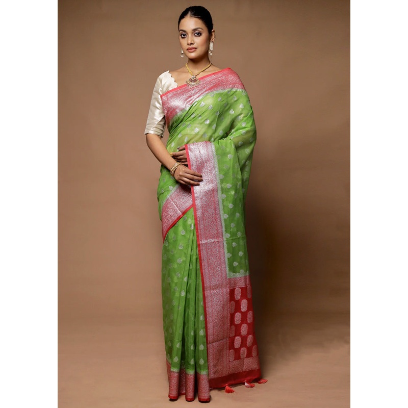 Green Kora Silk Saree With Blouse Piece - JD986598712