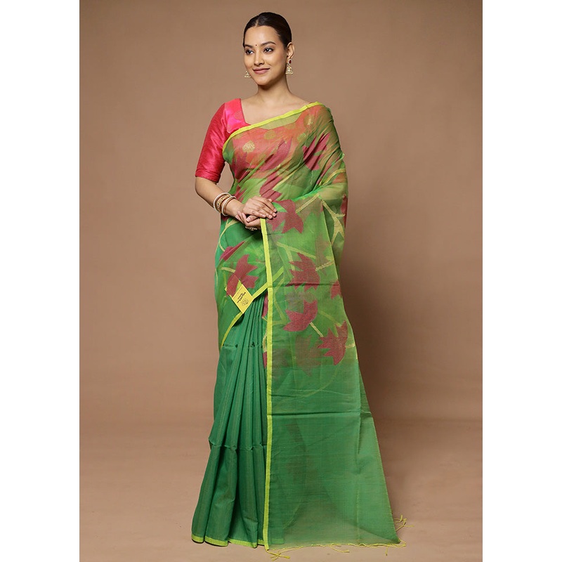 Green Matka Silk Saree With Blouse Piece - JD986598612