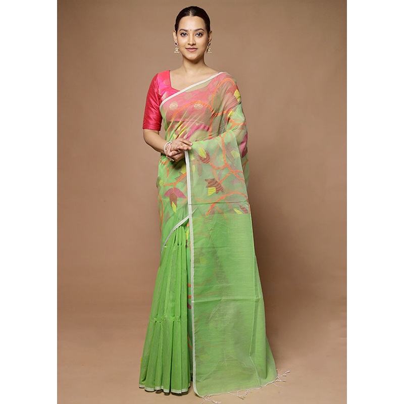 Green Matka Silk Saree With Blouse Piece - JD986598613