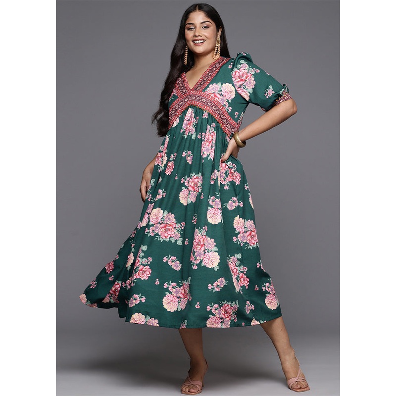 Green Readymade Silk Indian Dress - JD986598791