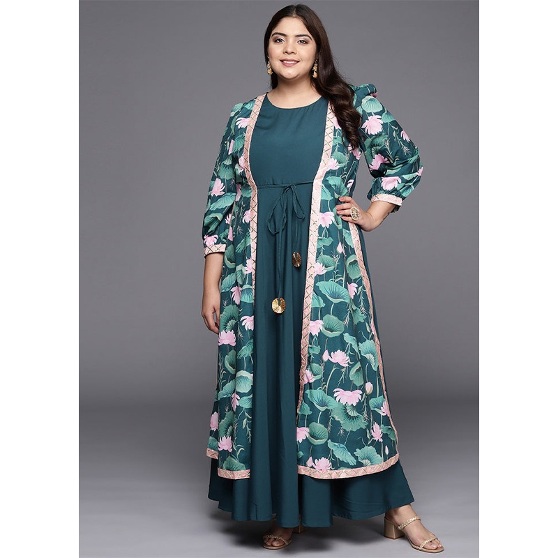 Green Readymade Silk Indian Dress - JD986598792