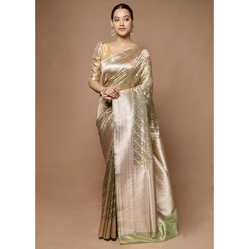 Green Tissue Silk Saree With Blouse Piece - JD986598610