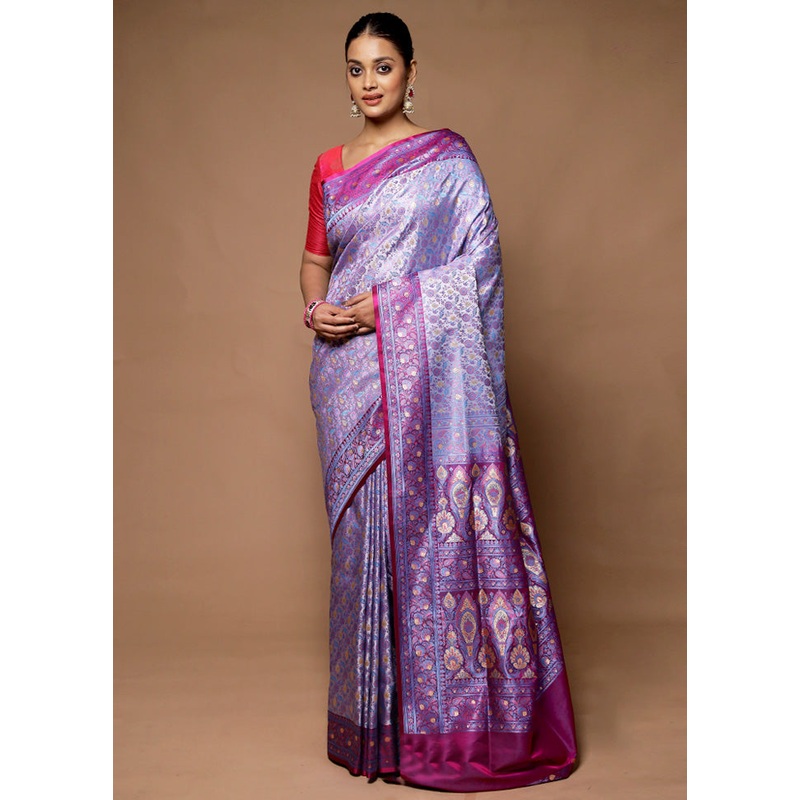 Grey Handloom Tanchoi Pure Silk Saree With Blouse Piece - JD986598705