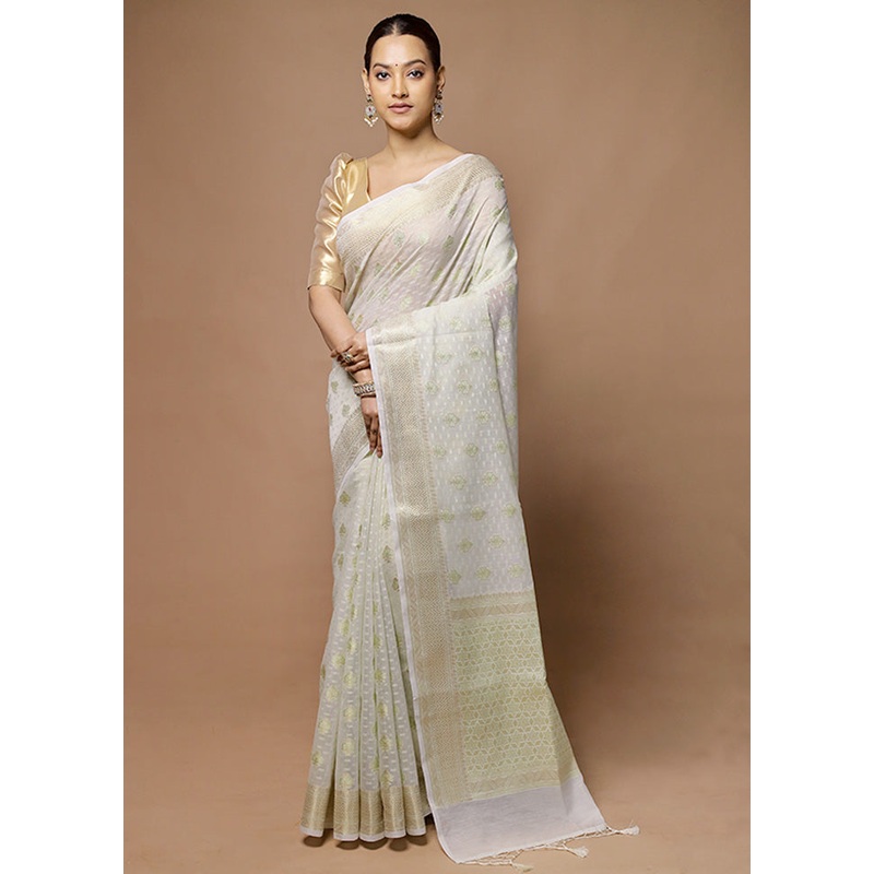 Grey Kora Silk Saree With Blouse Piece - JD986598607