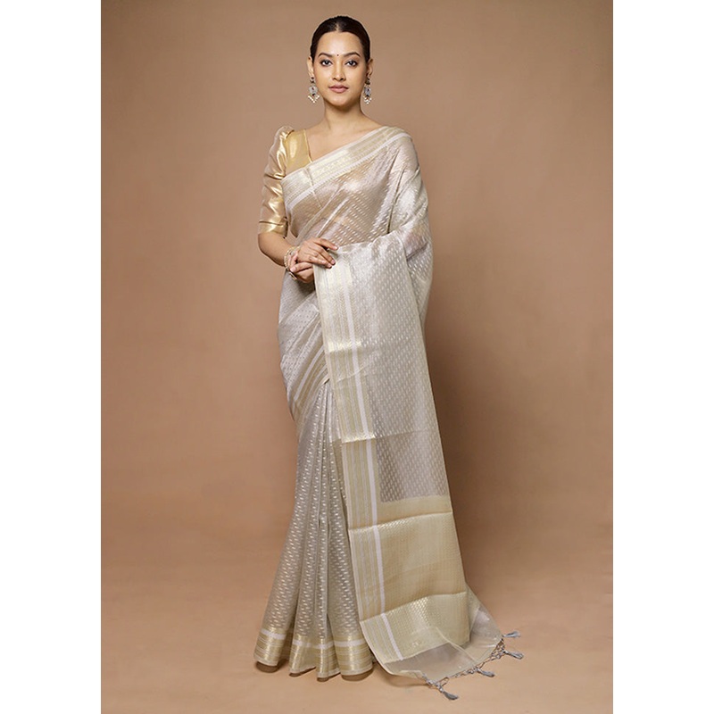Grey Tissue Silk Saree With Blouse Piece - JD986598605