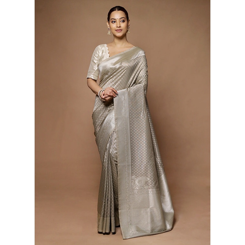 Grey Tissue Silk Saree With Blouse Piece - JD986598606
