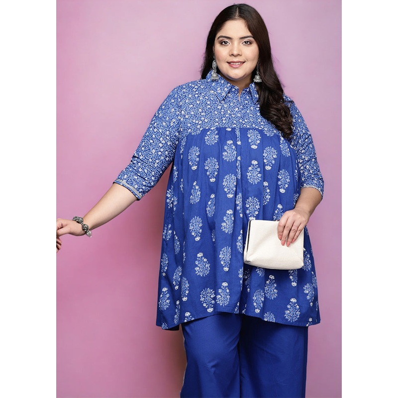 Indigo Blue Readymade Cotton Kurti - JD986598780