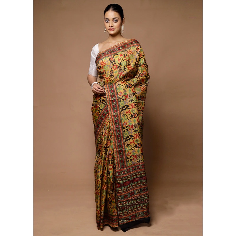 Multicolor Printed Pure Silk Saree Without Blouse Piece - JD986598693