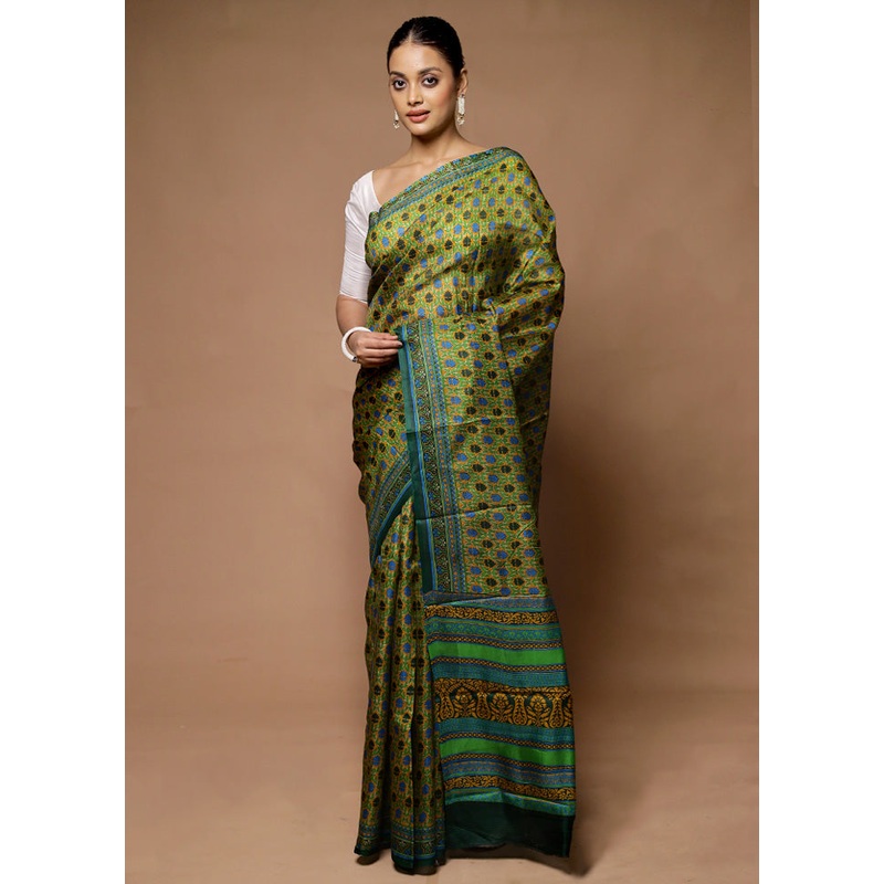 Multicolor Printed Pure Silk Saree Without Blouse Piece - JD986598694