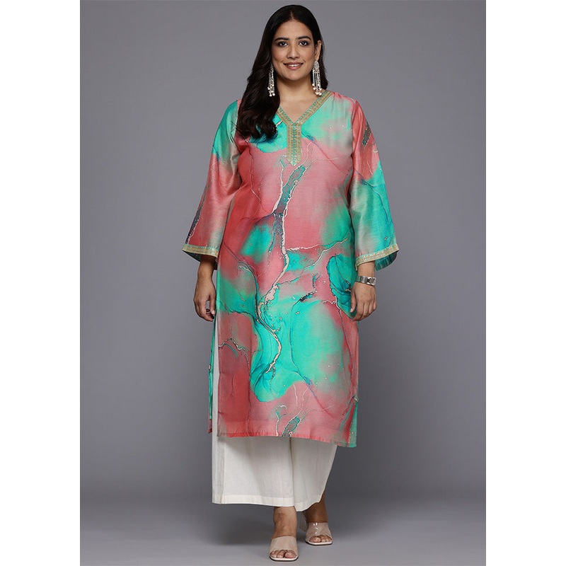 Multicolor Readymade Chanderi Kurti - JD986598777