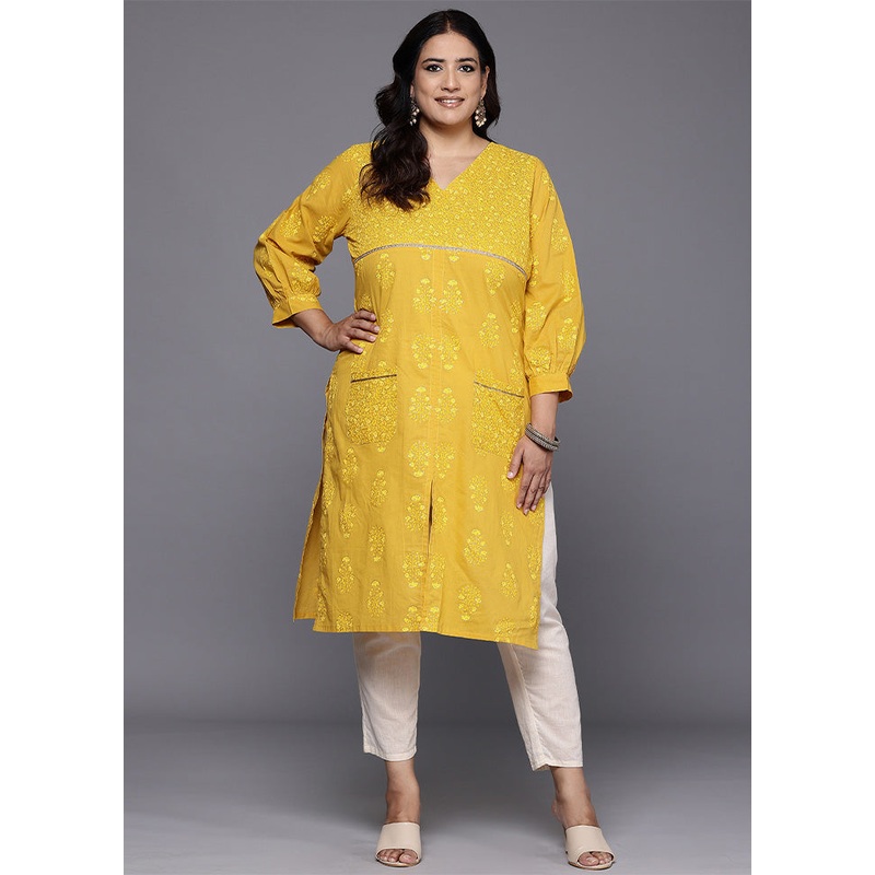 Mustard Readymade Cotton Kurti - JD986598773