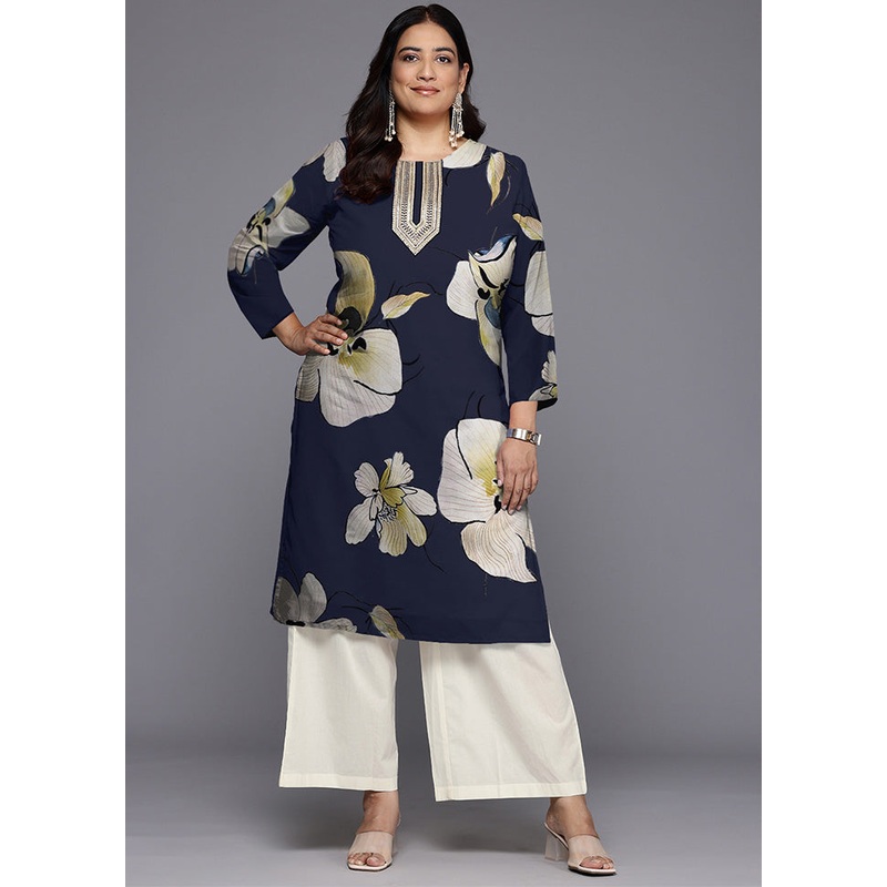 Navy Blue Readymade Georgette Kurti - JD986598771