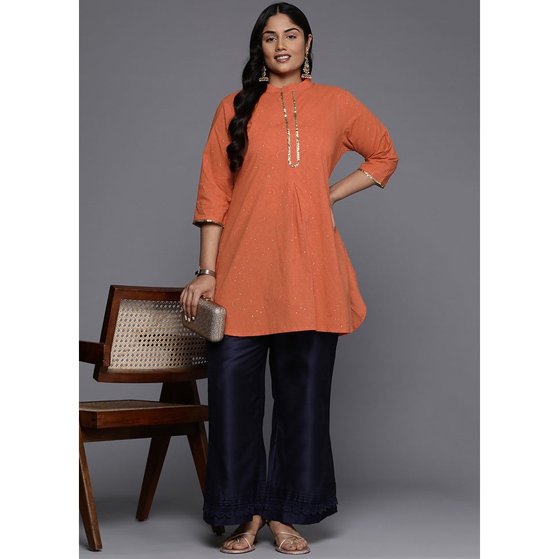 Orange Readymade Cotton Kurti - JD986598766