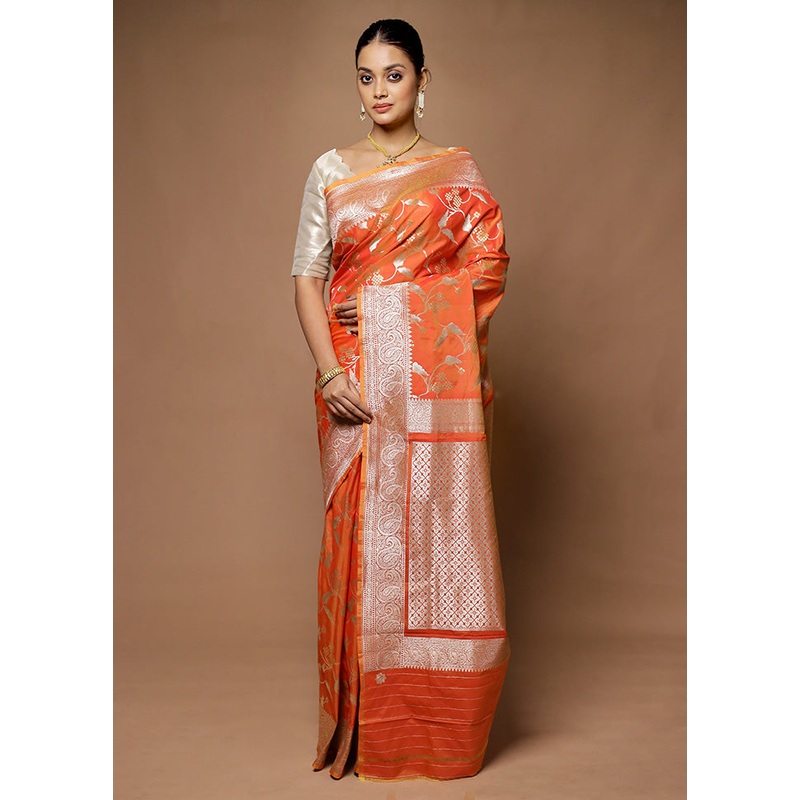Orange Uppada Silk Saree With Blouse Piece - JD986598688